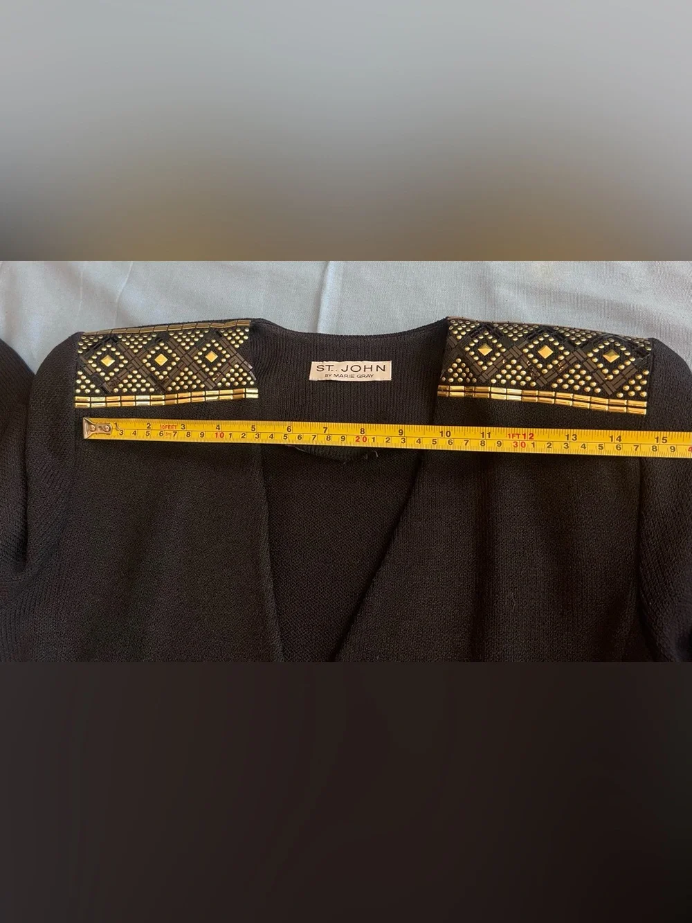 St John Evening Black Double Breasted Knit Suit with Gold Beading SZ 6 Geometric - Picture 6 of 14